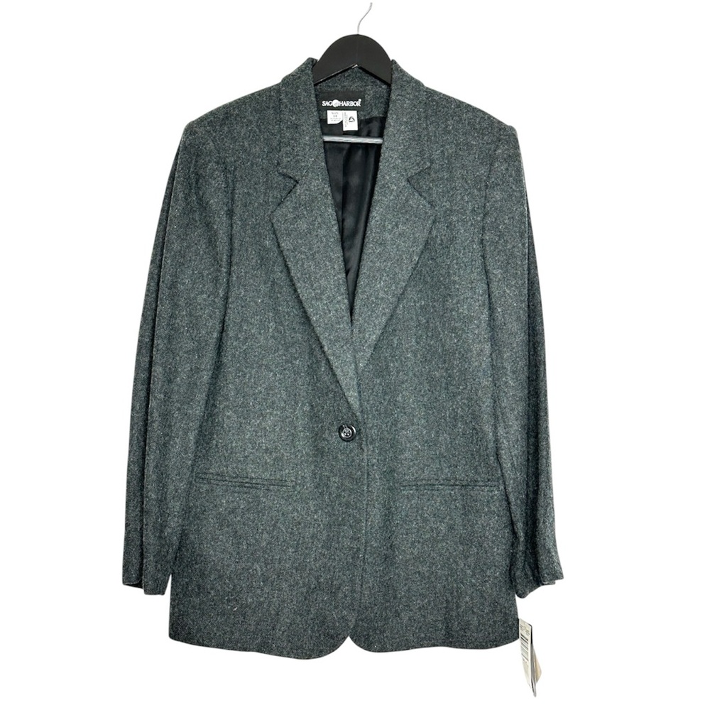 NWT Sag Harbor Charcoal Gray Wool Blend Blazer Jacket Size 14 Preppy Business